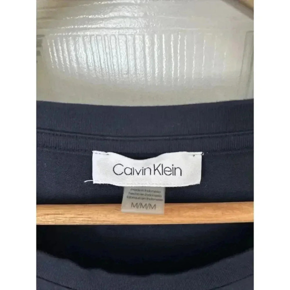 Calvin Klein Navy Blue Tshirt Dress Pocket Metallic Logo Cotton Knee Length Sz M - Picture 4 of 7